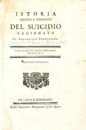 Istoria critica e filosofica del suicidio