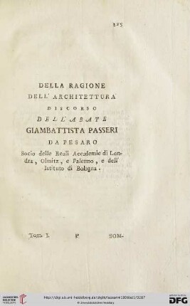 Della ragione dell'Architettura discorco dell'Albate Giambattista Passeri da Pesaro