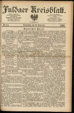 Erste Ausgabe vom Donnerstag, den 28. September 1899.