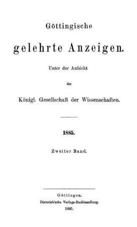 1885,2: Göttingische gelehrte Anzeigen