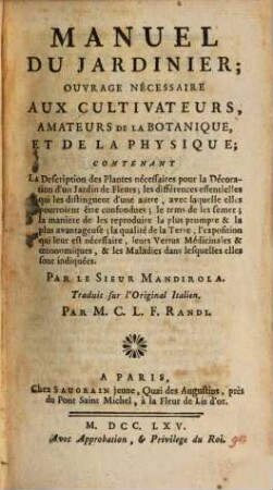 Manuel du Jardinier