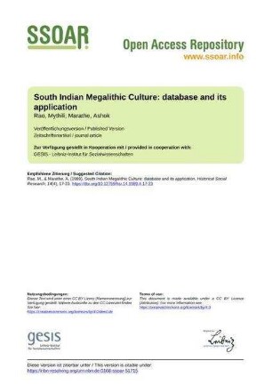 South Indian Megalithic Culture: database and its application