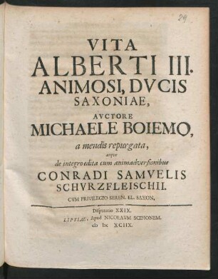 [Disputatio XXIX.] Vita Alberti III. Animosi, Ducis Saxoniae