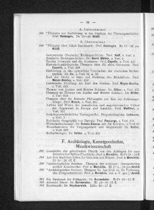 F. Archäologie, Kunstgeschichte, Musikwissenschaft