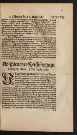 Abschiedt des Reichßtags zu Eßlingen/ Anno 1526. auffgericht.
