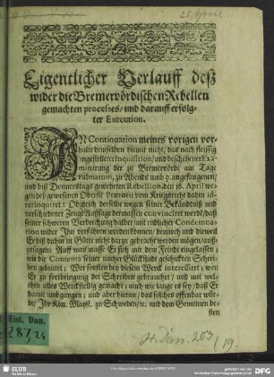 Eigentlicher Verlauff deß wider die Bremervördischen Rebellen gemachten processes, und darauff erfolgter Execution