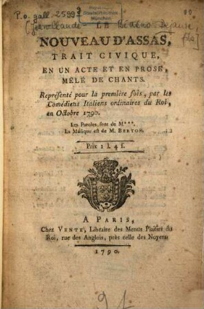 Le nouveau d'Assas : trait civique, en 1 acte et en prose, mêlé de chants