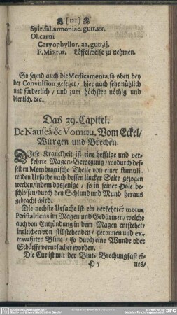 Das 39. Capitel. De Nausea & Vomitu. Vom Eckel, Würgen und Brechen