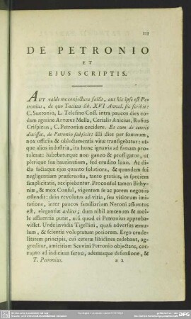 De Petronio Et Eius Scriptis