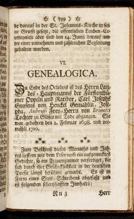 VI. Genealogica.