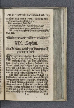 XIX. Capitul. Von Todten / welche in Peru zuruck gekommen seynd.