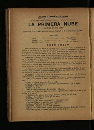 La primera nube : comedia en un acto