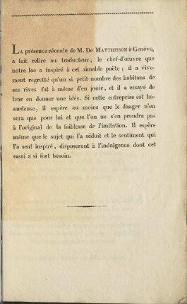 La présence récente de M. De Matthisson à Genève ...