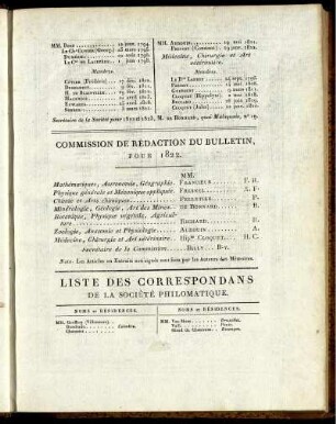 Commission De Rédaction Du Bulletin, Pour 1822.