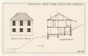 Haus Wagner, Brüx: Querschnitt, Ansicht Straße 1:100