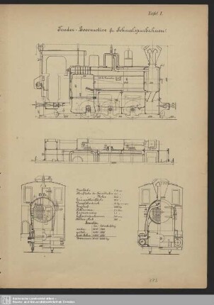 Tafel I. Tender-Lokomotive für Schmalspurbahnen