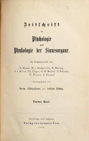 Zeitschrift für Psychologie und Physiologie der Sinnesorgane. 4, 4. 1893