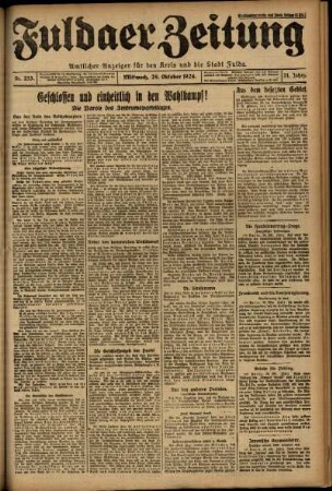 Erste Ausgabe vom Mittwoch, den 29. Oktober 1924.