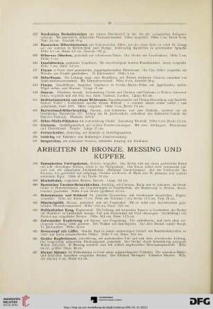 Arbeiten in Bronze, Messing und Kupfer (Nr. 438-490)