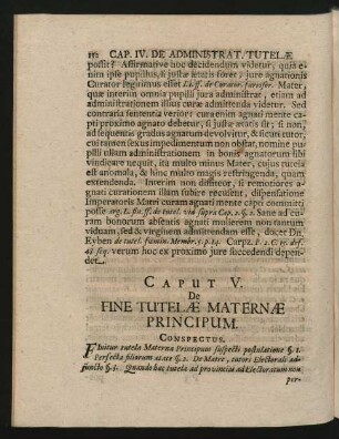 Caput V. De Fine Tutelae Maternae Principum.
