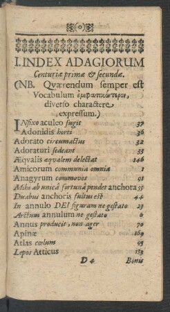 1. Index Adagiorum Centuriae primae & secundae.