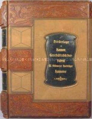 Werbeaufsteller in Form eines großen Buches (Attrappe) "Niederlage der Hannov. Geschäftsbücher-Fabrik W.Oldemeyer Nachfolger Hannover"