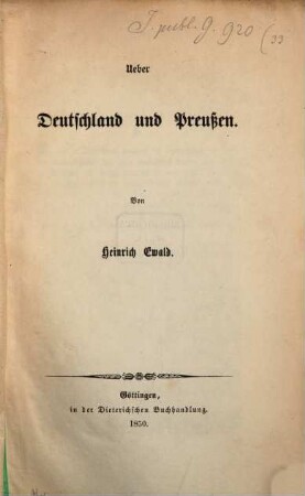 Ueber Deutschland und Preußen