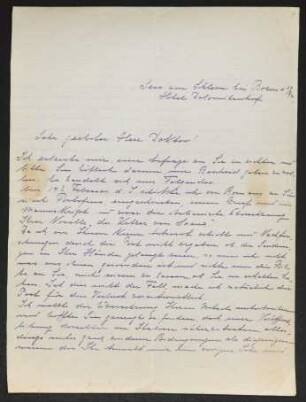 Brief von Mara Friedlaender an Gerhart Hauptmann