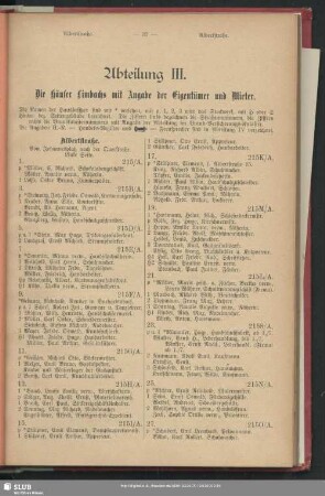 Abteilung III. Häuserbuch : Abteilung III. Die Häuser Limbachs mit Angabe der Eigentümer und Mieter