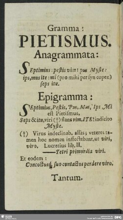 Gramma: Pietismus. Anagrammata