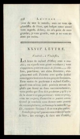 XXVIIe Lettre. Vendredi, à Vinchester.
