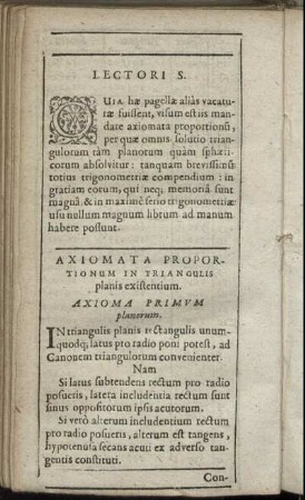 Axiomata Proportionum In Triangulis planis existentium