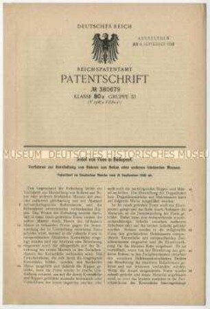 Patentschrift eines Verfahrens zur Herstellung von Betonrohren, Patent-Nr. 380679