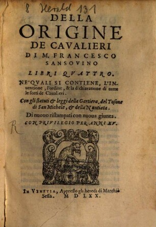 Della origine de'cavalieri libri IV