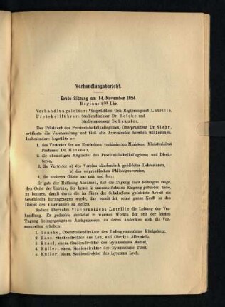 Erste Sitzung am 14. November 1934 : Verhandlungsbericht