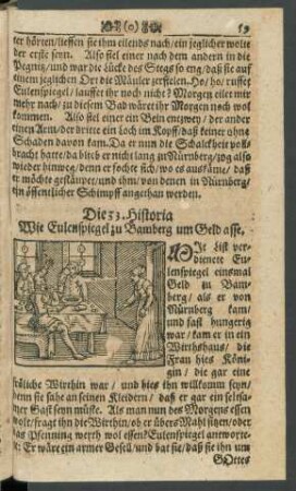 Die 33. Historia. Wie Eulenspiegel zu Bamberg um Geld asse