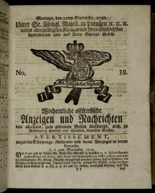 No. 38. Montags, den 21ten Septembr. 1750.