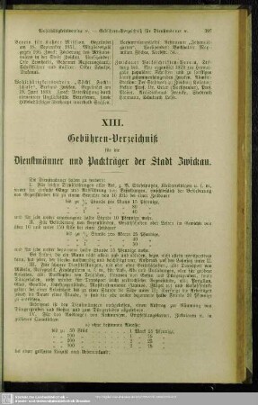 XIII. Gebühren-Verzeichniß für die Dienstmänner und Packträger