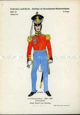Uniformdarstellung, Stabsoffizier des 4. Linien-Infanterie-Bataillons, Königreich Hannover, 1833/1838.