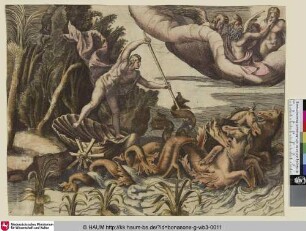 [Neptune tiré dans son char par des chevaux marins [Neptun in seinem von Seerossen gezogenen Muschelwagen]