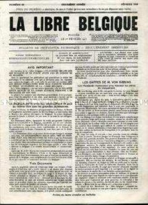 Illegale Wochenzeitung aus dem besetzten Belgien "La Libre Belgique" u.a. zur evtl. Teilnahme Belgiens an Friedensverhandlungen