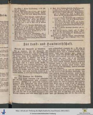 Für Land- und Hauswirthschaft.