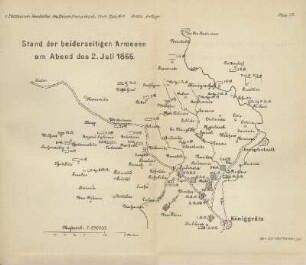 Karte: Plan 2a. Stand der beiderseitigen Armeeen am Abend des 2. Juli 1866