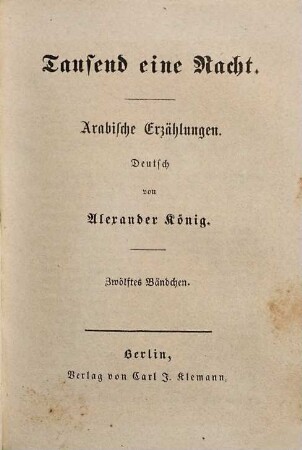 Tausend eine Nacht : Arabische Erzählungen, Zwölftes Bändchen