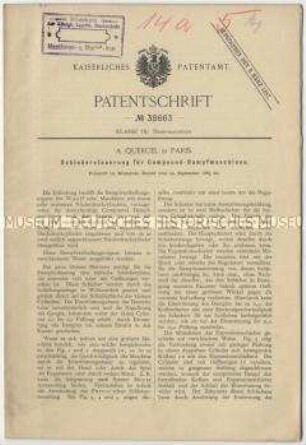 Patentschrift einer Schiebersteuerung für Compound-Dampfmaschinen, Patent-Nr. 38663