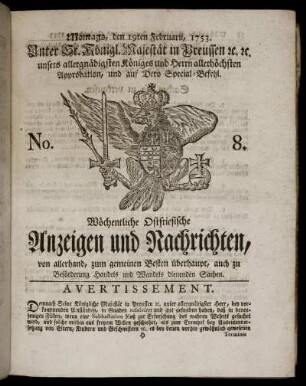 No. 8. Montags, den 19ten Februarii, 1753.