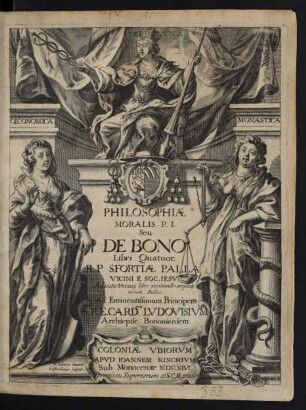 Philosophiae Moralis. P.I. Seu De Bono Libri Quatuor. R.P. Sfortiae Pallavicini E Soc. Jesu : Adiectis Unicuiq[ue] libro positionib[us] amploq[ue] rerum Indice