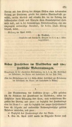 Ueber Fruchtbau im Waldboden und über forstliche Nebennutzungen.