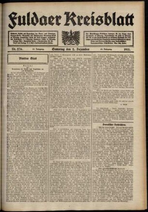 Vierte Ausgabe vom Samstag, den 02. Dezember 1911.