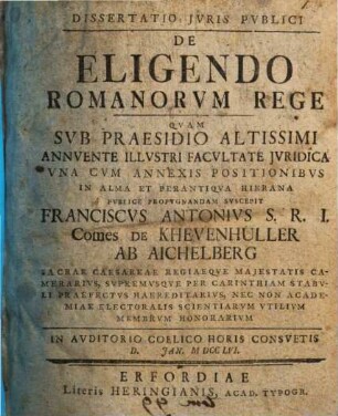 Dissertatio jvris pvblici de eligendo Romanorvm rege